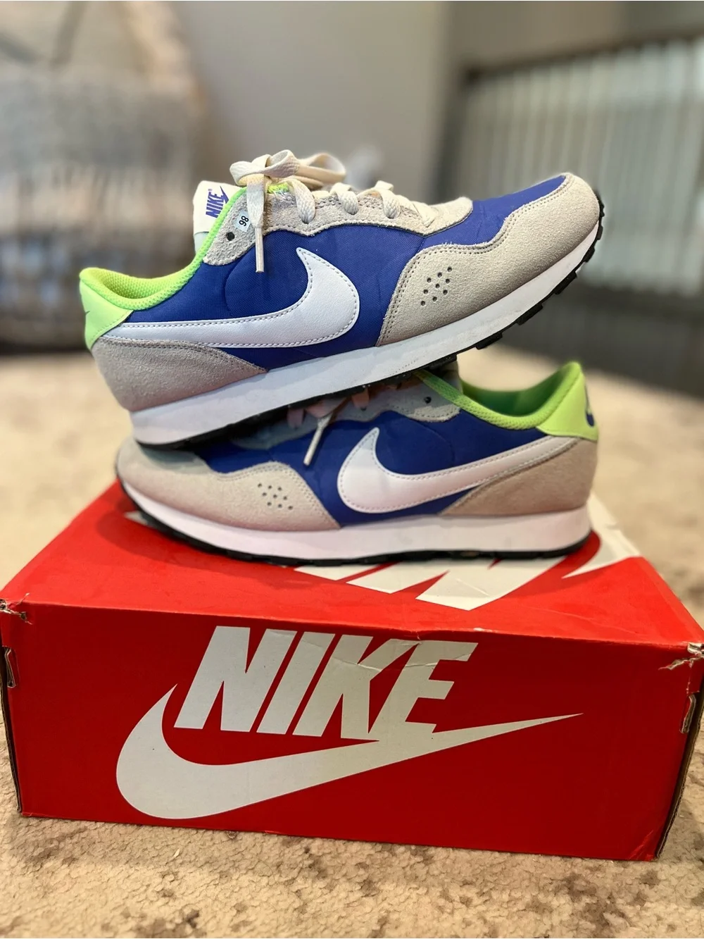 Nike Women’s Blue and Neon Green Retro Sneakers -Fit like women’s 8.